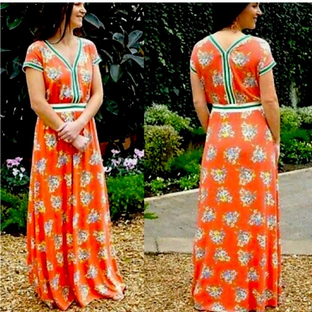 Matilda Jane Coral Orange Lets Go Together At Ease Floral Casual Maxi Dress,XS